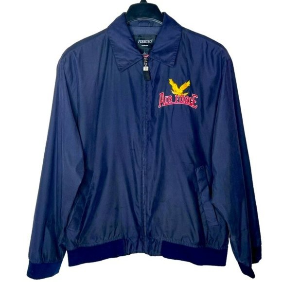 Perruzzo Outerwear Vintage Blue Embroidered Air Force Military Jacket Size L - Picture 1 of 13